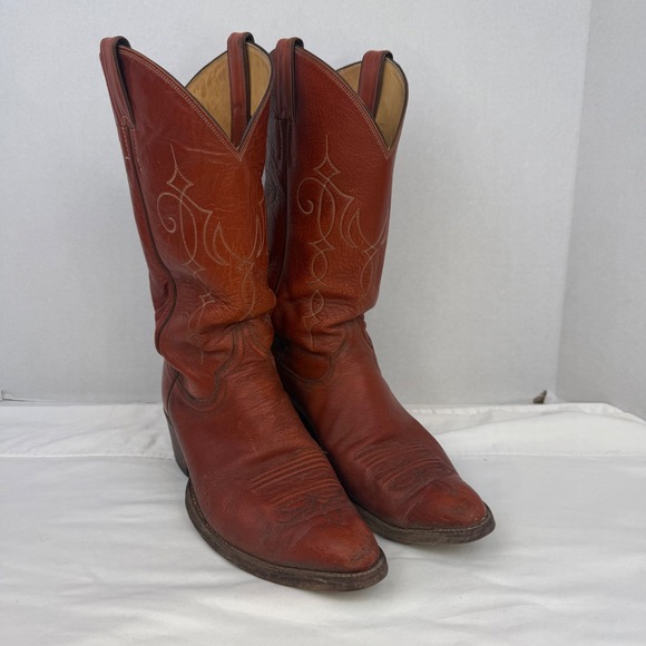 Justin Other - Justin Vintage Mens Cowboy Boots Reddish Brown Leather Western Pointed Toe 9D